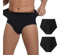 GRESTU Men's Incontinence high-Waisted Underwear Washable 2-Pack, Excellent Absorbency, Leakproof, Breathable Cotton Briefs 2Black XXL