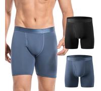 GRESTU Men's Incontinence Underwear, Leak Proof Washable Reusable Cotton Boxer Brief, Heavy Flow Bladder Leak 2 Pack Black/Blue