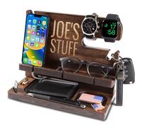 Greta Oto Personalized Wooden Docking Station for Cell Phone, Smartphone, Tablet, Wallet, Gadgets, Watch, Keys, Accessories, Essentials, Nightstand Organiser, Gifts for Men (Deep Brown)