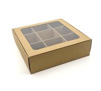 GRETEL BAKING Treat Boxes - 10 ct 6.5 x 6.5 x 1.9 in Bakery Boxes with Windows and Dividers for Candy, Cookies, Cupcakes, or Bakery Desserts - Chocolate, Treats, and Baked Goods Packaging for Gifting