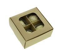 GRETEL BAKING Treat boxes with window and dividers | 4 X-SMALL compartments | 3.5 x 3.5 x 1.57 in | Empty candy boxes for gift giving, truffle box - perfect for Valentine's Day | 20-pack (Kraft)