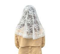 Grettytling Chapel Veil Embroidered Lace Mantilla Veil Head Covering Veils for Church, White-01, Medium