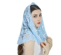 Grettytling Lace Mantilla Veil Soft and comfortable 6 Colors Spanish Style Rose Lace Veil Head Covering D Shape ,Blue