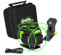 Grettz G4D 4D Multi-Line Green Beam Laser Level - 360° Horizontal & Vertical Lines, Cross + Plumb, USB-C Rechargeable, Magnetic Mount, Carry Case, IP54 Waterproof for Construction, DIY & Site Use