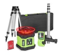 Grettz G60 Red Beam Rotary Laser Level Kit - 400 m Range w/Receiver, ±3 mm @30m Accuracy - Includes Aluminium Tripod, 2 m Staff, Hard Carry Case - Professional Indoor & Outdoor Levelling Tool