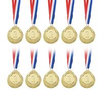 Grevosea 10 Pieces Gold Award Medals, 1st Place Winner Medals for All Ages Winner Medal Gold Prizes with 15.5 Inch Red White and Blue Ribbon for Sports Competitions Party Spelling Bees 2 Inches