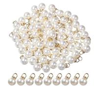 Grevosea 100 Pcs Pearl Charms, 10mm Pearl Beads for Jewelry Making Faux Pearls with Gold Cap and Hole Rhinestone Charms Pendants for DIY Crafts Bracelets Earrings Necklaces Accessories