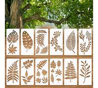 Grevosea 12PCS Tropical Stencils - Plant Leaves Template for Painting, Palm Fern Monstera Turtle Leaf Reusable Stencil for Wall Home Art Crafts Making Decoration (15x30CM)