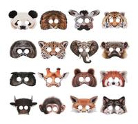 Grevosea 16 Pieces Animal Masks for Kids, Lion Tiger Bear Safari Animal Face Masks Jungle Party Favors for Animal Theme Birthday Party Decorations Halloween Costumes Dress Up