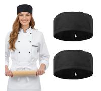 Grevosea 2 Pack Black Chef Skull Cap, Unisex Chef Hats Adjustable Kitchen Cooking Caps with Breathable Mesh Top Black Extra Large Size for Men and Women