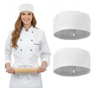 Grevosea 2 Pack White Chef Skull Cap, Unisex Chef Hats Adjustable Kitchen Cooking Caps with Breathable Mesh Top White Extra Large Size for Men and Women