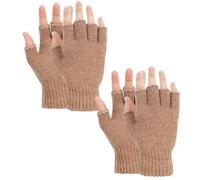Grevosea 2 Pair Fingerless Gloves, Winter Half Finger Gloves Thickened Cashmere Warm Glove Knit Touchscreen Warm Stretchy Mittens Fingerless Glove for Men and Women Khaki