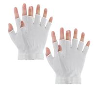 Grevosea 2 Pair Fingerless Gloves, Winter Half Finger Gloves Thickened Cashmere Warm Glove Knit Touchscreen Warm Stretchy Mittens Fingerless Glove for Men and Women (White)