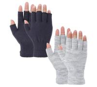 Grevosea 2 Pair Fingerless Gloves, Winter Half Finger Gloves Thickened Cashmere Warm Glove Knit Touchscreen Warm Stretchy Mittens Fingerless Glove for Men and Women (Black+Light Grey)