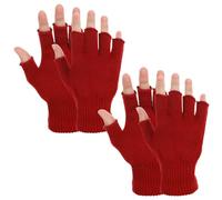 Grevosea 2 Pair Fingerless Gloves, Winter Half Finger Gloves Thickened Cashmere Warm Glove Knit Touchscreen Warm Stretchy Mittens Fingerless Glove for Men and Women Deep Red