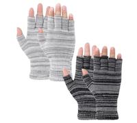 Grevosea 2 Pair Fingerless Gloves, Winter Half Finger Gloves Thickened Cashmere Warm Glove Knit Touchscreen Warm Stretchy Mittens Fingerless Glove for Men and Women (Black Gray+White Gray)