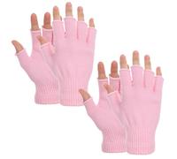 Grevosea 2 Pair Fingerless Gloves, Winter Half Finger Gloves Thickened Cashmere Warm Glove Knit Touchscreen Warm Stretchy Mittens Fingerless Glove for Men and Women Pink