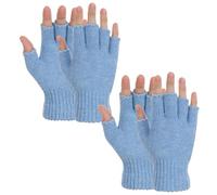 Grevosea 2 Pair Fingerless Gloves, Winter Half Finger Gloves Thickened Cashmere Warm Glove Knit Touchscreen Warm Stretchy Mittens Fingerless Glove for Men and Women Light Blue