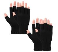 Grevosea 2 Pair Fingerless Gloves, Winter Half Finger Gloves Thickened Cashmere Warm Glove Knit Touchscreen Warm Stretchy Mittens Fingerless Glove for Men and Women Black+Grey