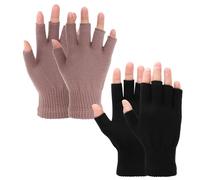 Grevosea 2 Pair Fingerless Gloves, Winter Half Finger Gloves Thickened Cashmere Warm Glove Knit Touchscreen Warm Stretchy Mittens Fingerless Glove for Men and Women (Black+Pink)