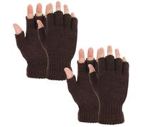 Grevosea 2 Pair Fingerless Gloves, Winter Half Finger Gloves Thickened Cashmere Warm Glove Knit Touchscreen Warm Stretchy Mittens Fingerless Glove for Men and Women Brown
