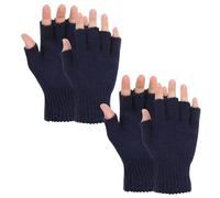 Grevosea 2 Pair Fingerless Gloves, Winter Half Finger Gloves Thickened Cashmere Warm Glove Knit Touchscreen Warm Stretchy Mittens Fingerless Glove for Men and Women Navy Blue