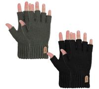 Grevosea 2 Pair Fingerless Gloves, Winter Half Finger Gloves Thickened Cashmere Warm Glove Knit Touchscreen Warm Stretchy Mittens Fingerless Glove for Men and Women Black+Green