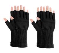Grevosea 2 Pair Fingerless Gloves with Long Sleeves, Winter Half Finger Gloves Thickened Cashmere Warm Glove Knit Touchscreen Warm Stretchy Mittens Fingerless Glove for Men and Women Black