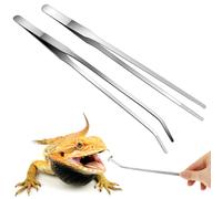 Grevosea 2 Pcs Feeding Tongs, Extra Long Stainless Steel Reptile Feeding Tongs with Rubber Tip Aquarium Tweezers Straight and Curved Long Tweezer Terrarium Tool Feeder Tool for Tank 10.6inch Silver