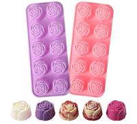 Grevosea 2 Pcs Rose Silicone Molds, Reusable 10 Cavity Rose Flower Molds Silicone Chocolate Mold for Ice Cube Fondant Candy Soaps Cake Decorating Kitchen Baking Tools, Easy Release and Cleaning