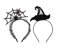 Grevosea 2 Pieces Halloween Headbands, Halloween Spider Ghost Pumpkin Hair Hoop Mini Witch Hat Hair Hoop Cosplay Devil Headband Cosplay Devil Headband for Happy Halloween Party Hair Accessories