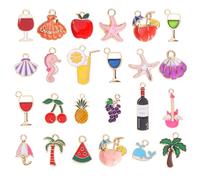 Grevosea 24 Pcs Beach Charms for Jewelry Making, Assorted Summer Charms Beach Themed Party Supplies Wine Glass Markers Charm for Stem Glasses Drink Markers