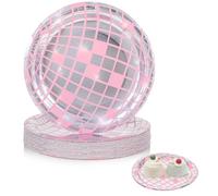 Grevosea 25 Pcs Pink Disco Ball Dinner Plates, 7" Disco Party Supplies for Bachelorette, Birthday & Reunion Parties