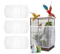 Grevosea 3 Pcs Bird Cage Seed Catcher, Large Bird Cage Cover Stretchy Adjustable Nylon Mesh Birds Cages Net Skirt for Parrot Parakeet Macaw African Round Square Cages Accessories (White)