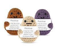 Grevosea 3 Pcs Mini Funny Potato Doll, 3 Inch Potato Crochet Cute Wool Funny Knitted Doll Cheer up Gifts for Birthday Friends Party Decoration Encouragement (Brown+Beige+Purple)