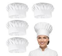 Grevosea 4 Pack Kids Chef Hats, Elastic Polyester Chef Caps for Children Cooking Baking Cap Bulk Chef's Caps for Baking Cooking Party Activities Party School Home White