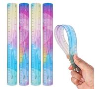 Grevosea 4 Pieces Flexible Rulers, 30cm/12inch Plastic Ruler Shatterproof Straight Edge Ruler Soft Bendable Rulers for School Classroom Office Kids & Adults