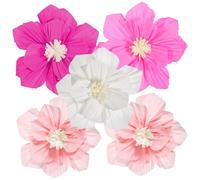 Grevosea 5 PCS Pink Paper Flowers, Artificial 3D Wall Décor Tissue Paper Flowers Crepe Decorations for Wedding Birthday Bridal Baby Shower Nursery Room Backdrop Table Centerpieces Party Supplies