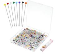Grevosea 500 Pcs Straight Pins Sewing Pins, 1.5 Inch Colored Glass Head Dressmaking Pins for Sewing & Quilting Stainless Steel Pins for Fabric DIY Crafts Wedding Bouquets Jewelry Making
