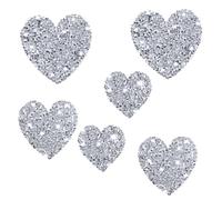 Grevosea 6 Pieces Heart Iron on Patches, 3 Sizes Iron on Patches for Women Glitter Applique Patches Iron on Rhinestones Chrome Heart Patches for Clothes Jeans Shoes Hats Backpack Decoration (Silver)