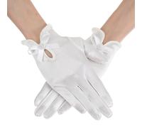 Grevosea Bridal Gloves, Short Wrist Satin Gloves Floral Lace Tea Party Gloves for Women Wedding Opera & Dinner Party (Beige)