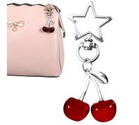 Grevosea Cherry Keychain, Cute Bag Cherry Charm Hanging Cherry Decoration, Purse Charm Gift for Car Keys Birthday Mother's Day Red