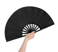 Grevosea Folding Hand Fan, Black Nylon-Cloth Vintage Retro Fabric Hand Held Fans Chines/Spanish Foldable Fan for Women/Men Wedding Party Favor Performance Dance Home Decorations Festival Gift 25"