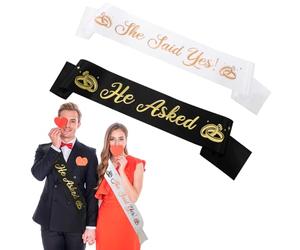 Grevosea He Asked & She Said Yes Sash Kit, Just Engaged Sash Engagement Party Decorations Bride and Groom Sash Proposal Decorations for Wedding Engagement Bachelorette Bridal Shower Party Favors