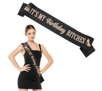 Grevosea Its My Birthday Sash Glitter Birthday Bitch Sash Black Satin Happy Birthday Sash for Women Birthday Sashes for Bachelorette Birthday Decorations Party Supplies