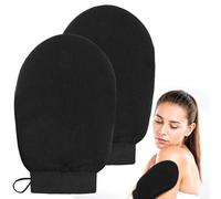 Grevosea Korean Exfoliating Mitt, 2 Pack Deep Exfoliating Gloves Body Scrubber for Remove Dead Skin Self Tanning Mitt Exfoliating Gloves for Women & Men Shower (Black)
