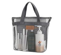 Grevosea Mesh Shower Caddy, Portable Shower Bag Quick Dry Shower Tote Bag with Zipper & 2 Pockets for College Dorms Gym Swimming Beach Travel Sports Games 10.6 * 7.8 Inch (Grey)