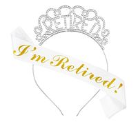 Grevosea Retirement Crown & Sash Set for Women - Silver Tiara & Sash Gift for Party Decorations