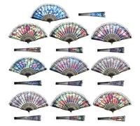 Grevosea Spanish Hand Fan Set, 10 Pcs Handheld Fan for Women Floral Spanish Folding Fan Foldable Fan Vintage Fans Handheld Hand Fan for Wedding and Party Decoration Random Color