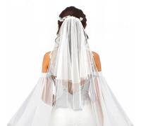 Grevosea Veils for Women Wedding, 2 Tier White Short Bridal Veil Pearl Rhinestone Wedding Veil with Comb for Brides and Women Bridal Shower Bachelorette Party Accessories